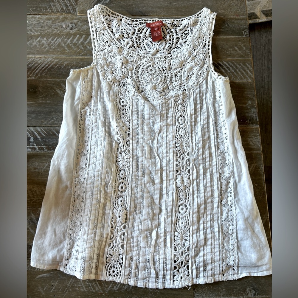 Sundance White Tank Top with Intricate Lace Design
